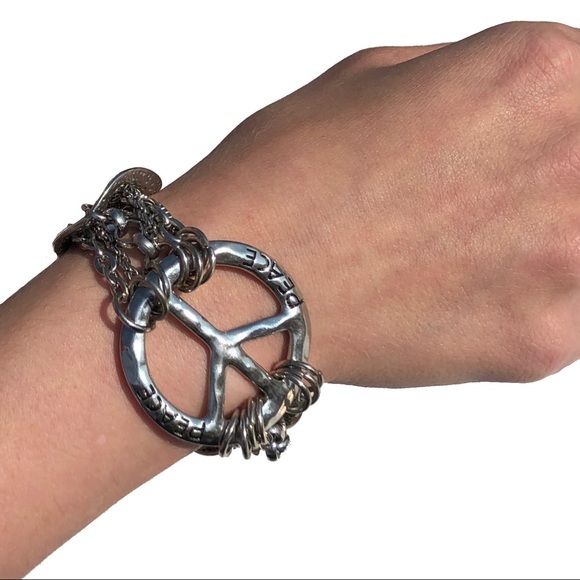 Solid Silver Peace Toggle Bracelet - Picture 4 of 4